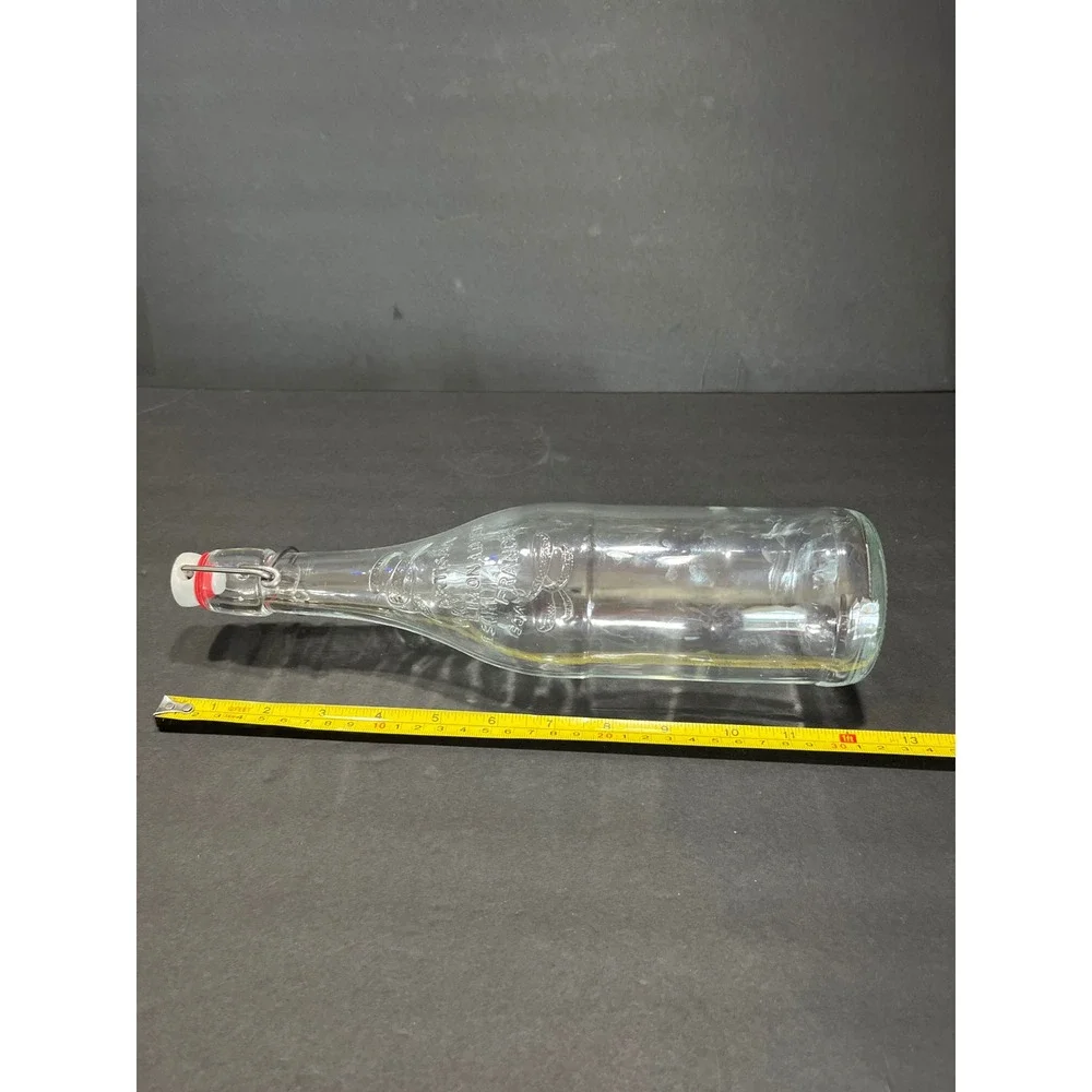 Artisan Limonade France Embossed Glass Bottle Swing Top Stopper 12.5 Inch Clear